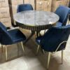 Wooden Round Dining Table with 4 Chairs Set