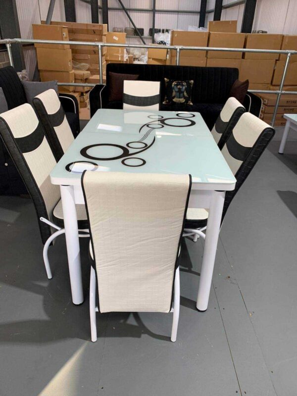 Turkish Bubble Glass Dining Table & Chairs | Black/White/Brown