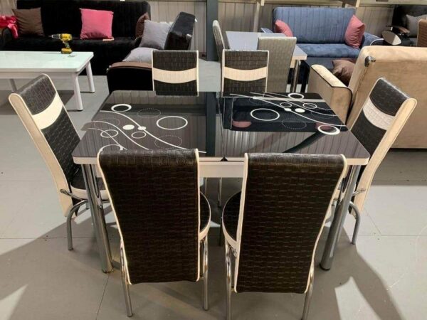 Turkish Bubble Glass Dining Table & Chairs | Black/White/Brown