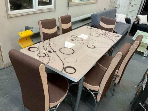 Turkish Bubble Glass Dining Table & Chairs | Black/White/Brown