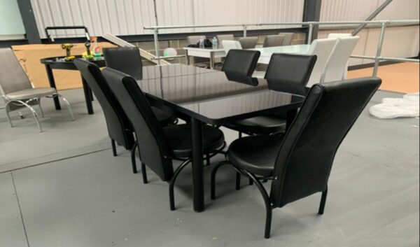 Turkish Glass Dining Set | 4-6 Chairs | Black/White/Grey