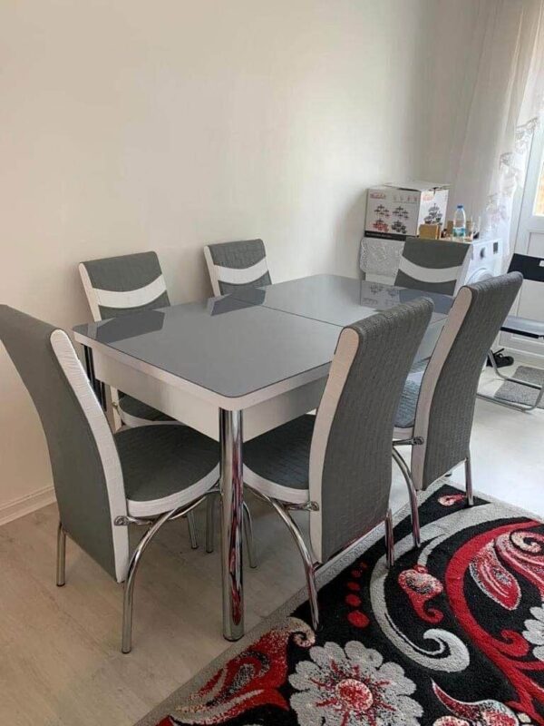 Modern Glass Dining Set | Turkish White Table with 4-6 Chairs