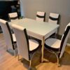 Modern Glass Dining Set | Turkish White Table with 4-6 Chairs
