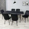 Royal Mermer Marble-Effect Extendable Table & 6 Velvet Chairs