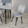LAGINA Grey Velvet Dining Set - Extendable Wood Table & 6 Chairs