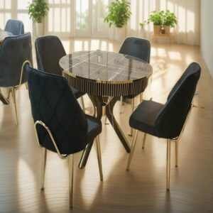 Wooden Round Dining Table with 4 Chairs Set